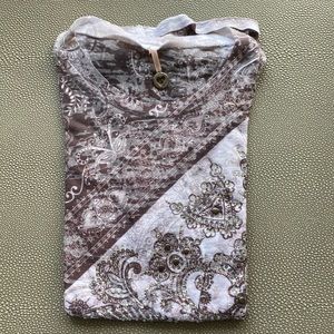 Robin K. Grey/Black Bejeweled Paisley Pattern Thin Fitted Tshirt